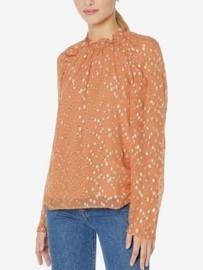 Marie Oliver NWT Deep Orange (Amber) LS Silk Layla Blouse w/Gold Accents Size Sm